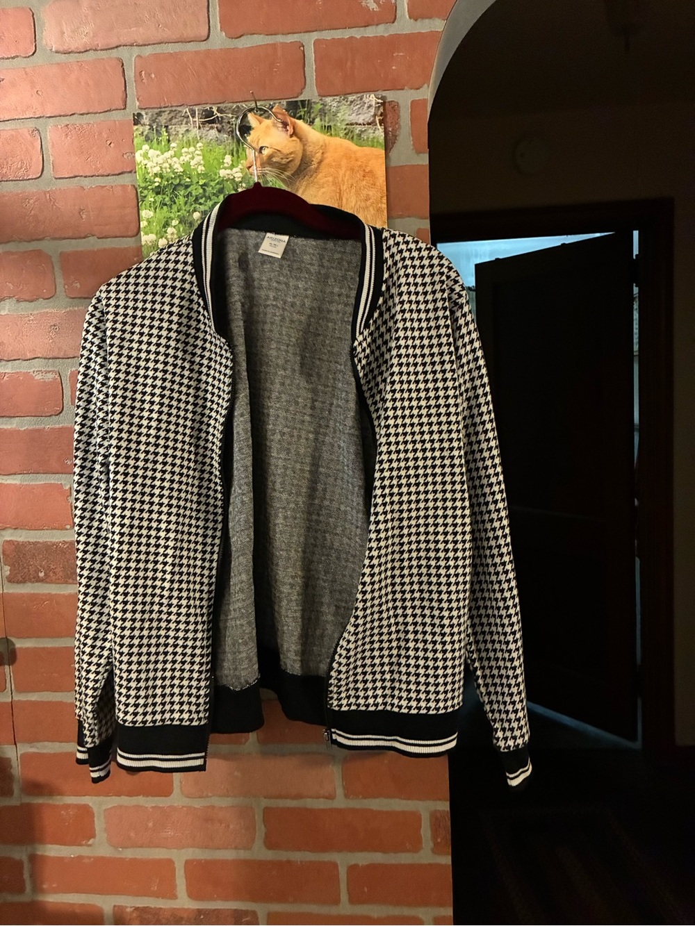 Arizona Jean Company Black & White Houndstooth Bomber Blazer